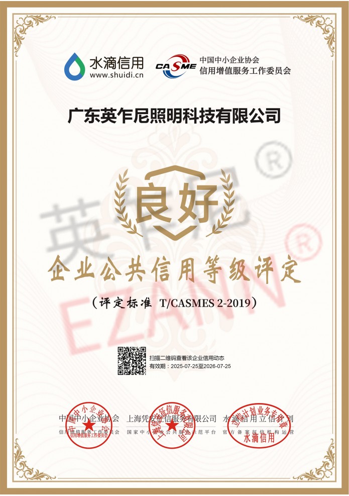 英乍尼信用等级证书